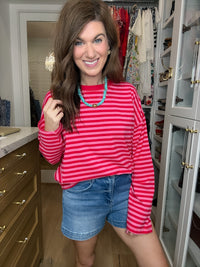 Timeless Lines Striped Tee in Hibiscus/Cherry