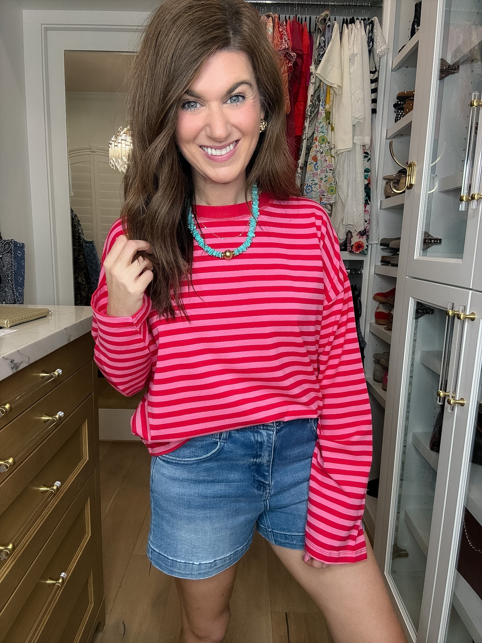 Timeless Lines Striped Tee in Hibiscus/Cherry