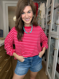 Timeless Lines Striped Tee in Hibiscus/Cherry
