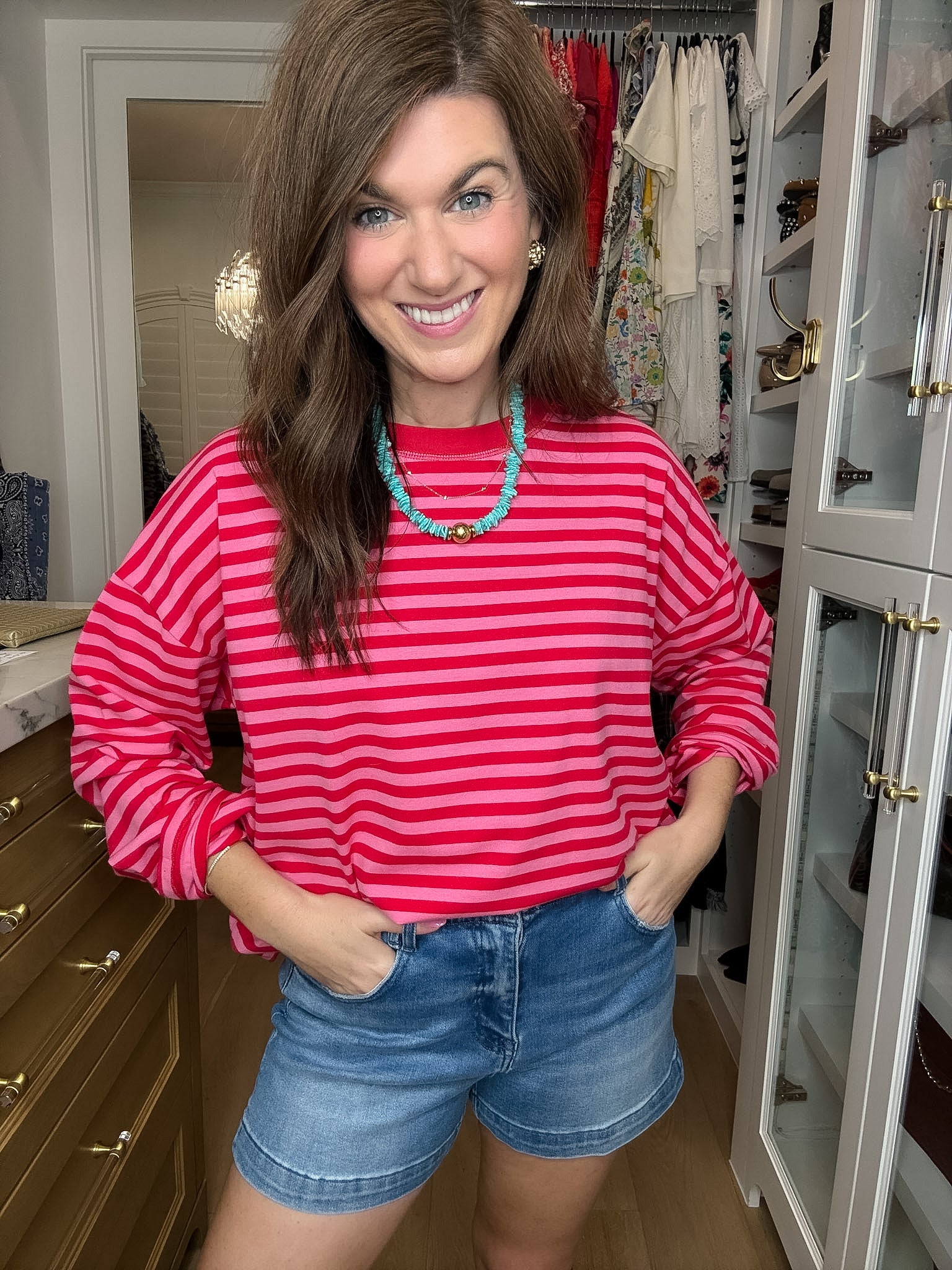 Timeless Lines Striped Tee in Hibiscus/Cherry