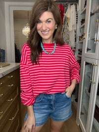 Timeless Lines Striped Tee in Hibiscus/Cherry