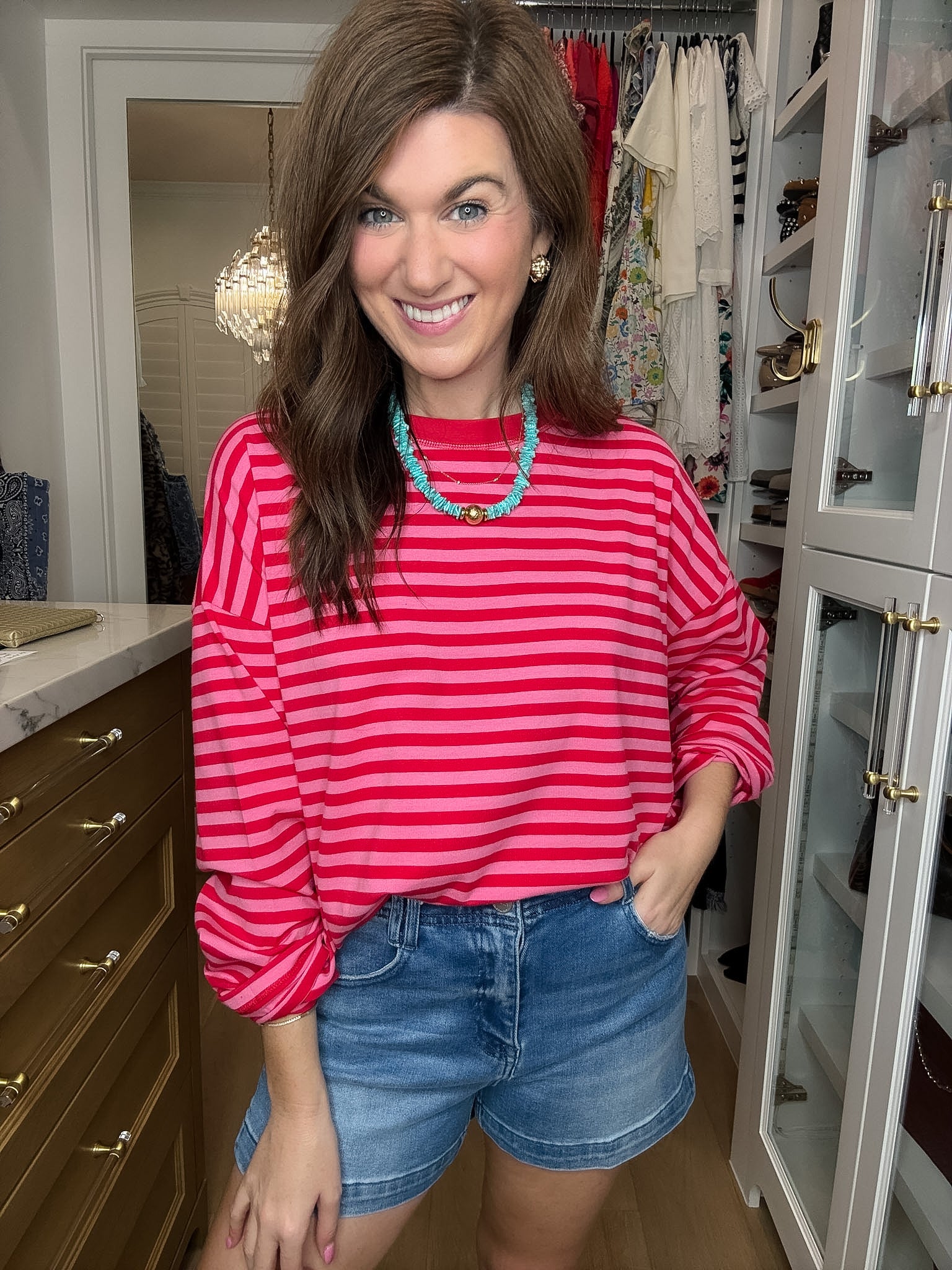 Timeless Lines Striped Tee in Hibiscus/Cherry
