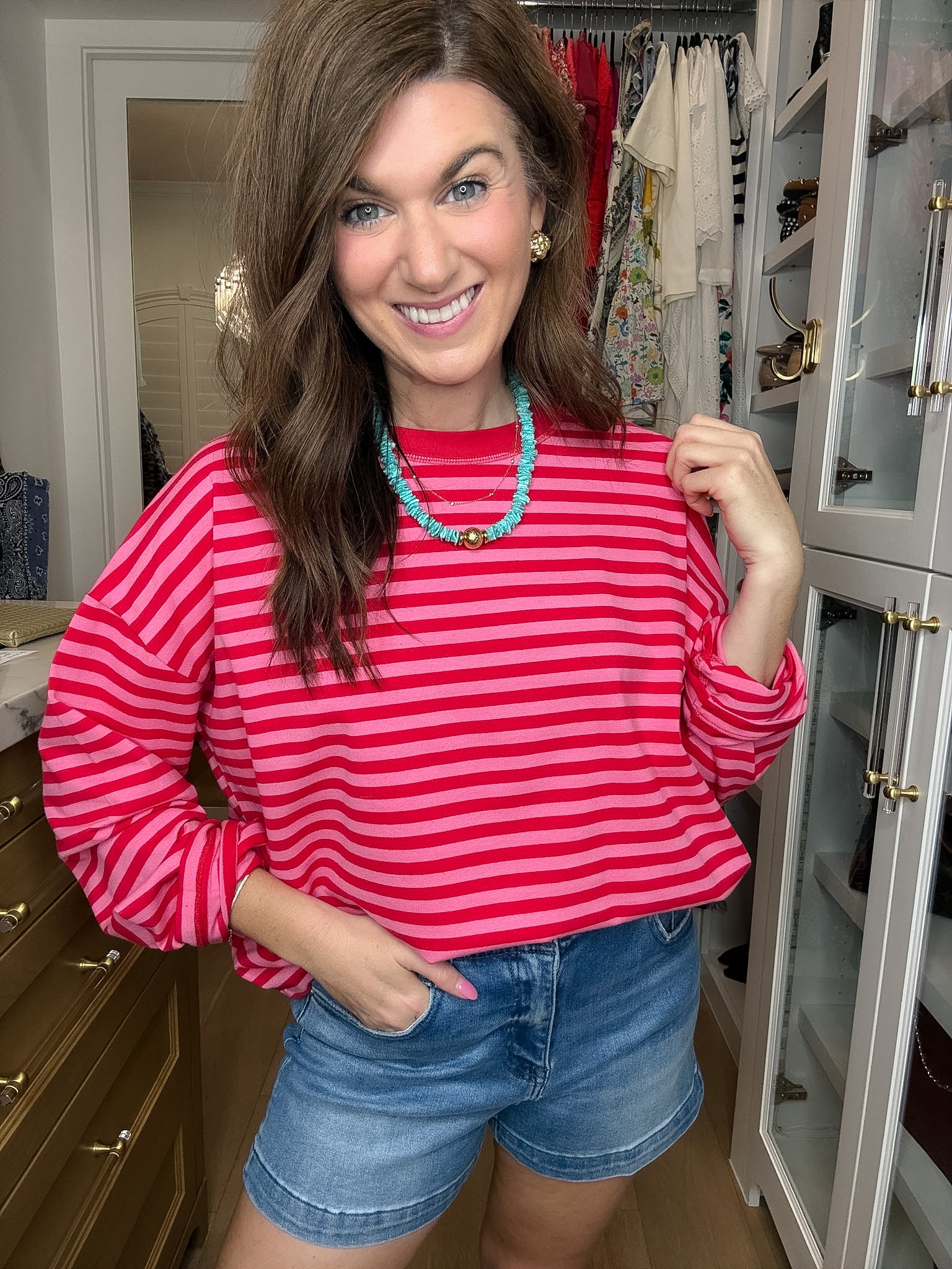 Timeless Lines Striped Tee in Hibiscus/Cherry