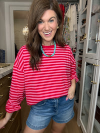 Timeless Lines Striped Tee in Hibiscus/Cherry