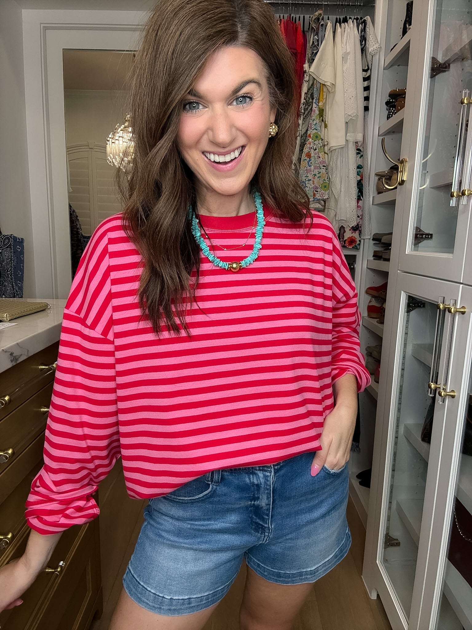 Timeless Lines Striped Tee in Hibiscus/Cherry