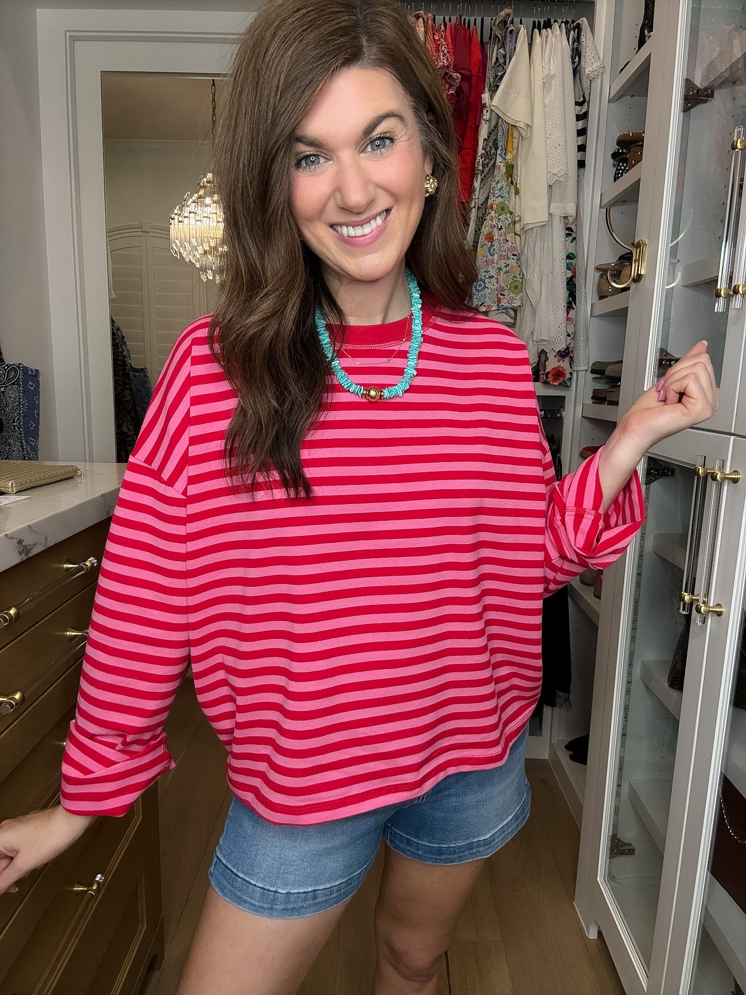 Timeless Lines Striped Tee in Hibiscus/Cherry