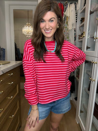 Timeless Lines Striped Tee in Hibiscus/Cherry