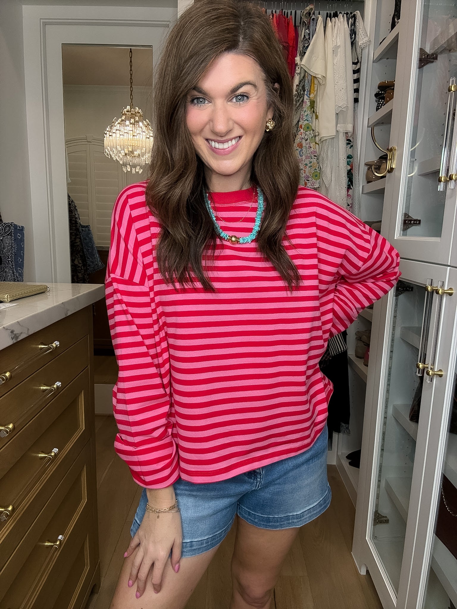 Timeless Lines Striped Tee in Hibiscus/Cherry