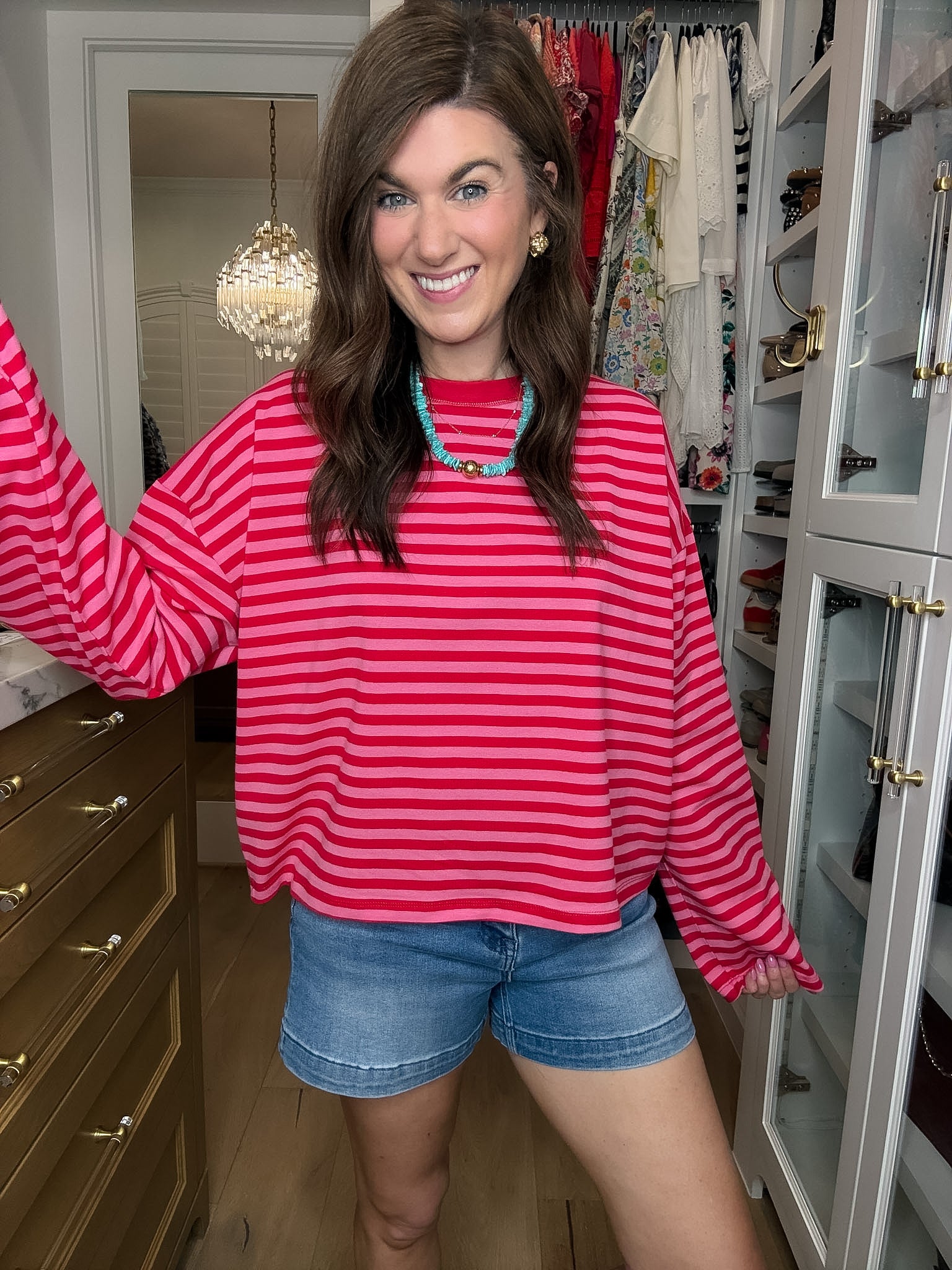 Timeless Lines Striped Tee in Hibiscus/Cherry