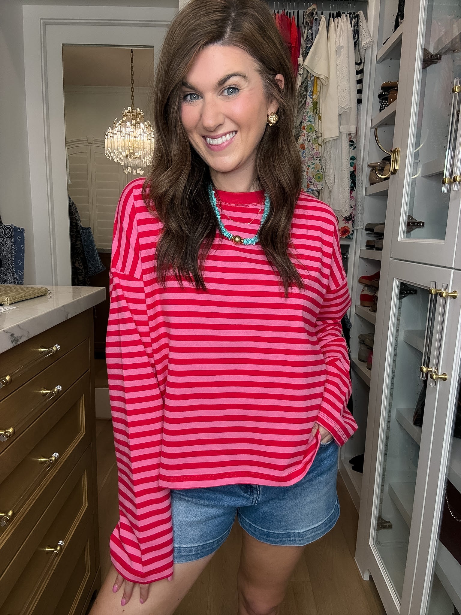 Timeless Lines Striped Tee in Hibiscus/Cherry
