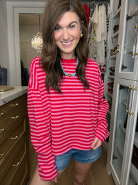 Timeless Lines Striped Tee in Hibiscus/Cherry