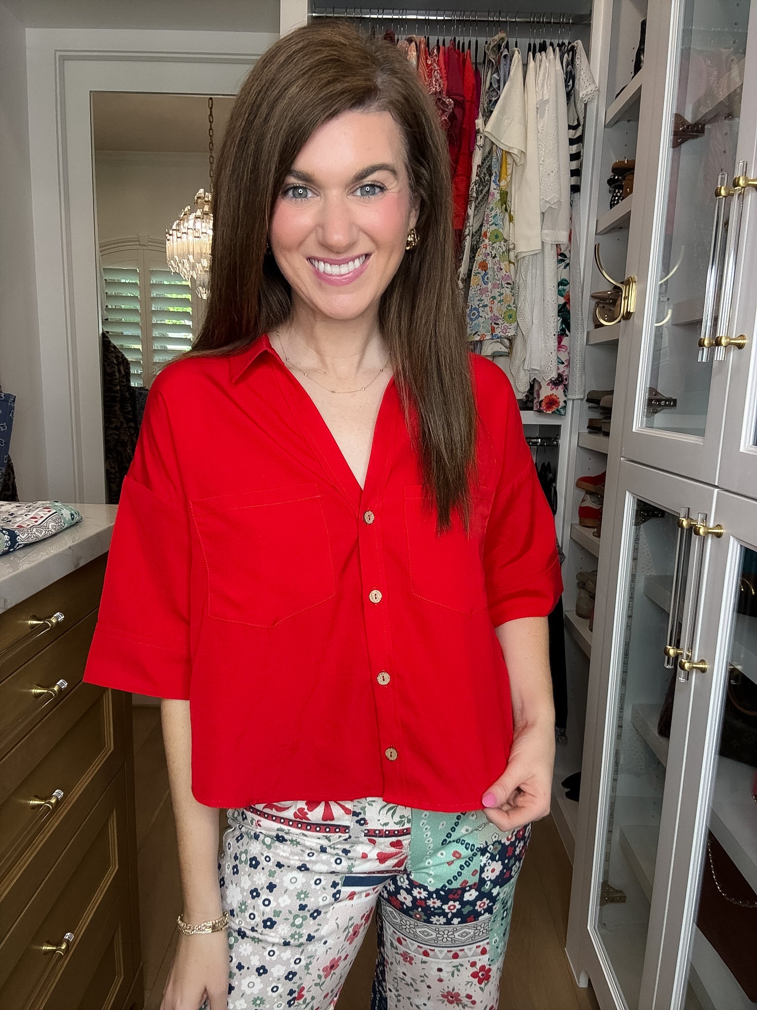 Catch the Sun Button Down in Red