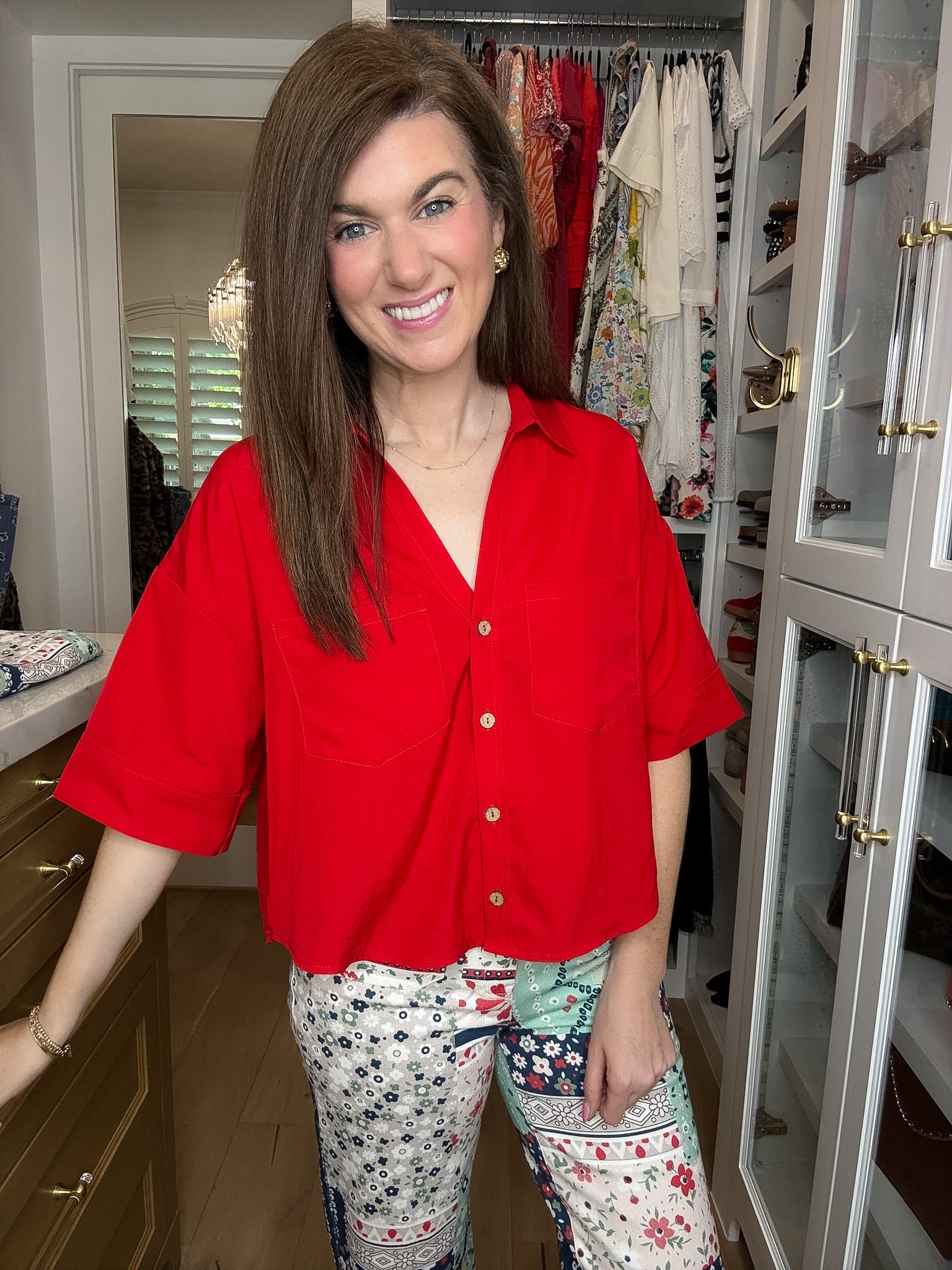 Catch the Sun Button Down in Red