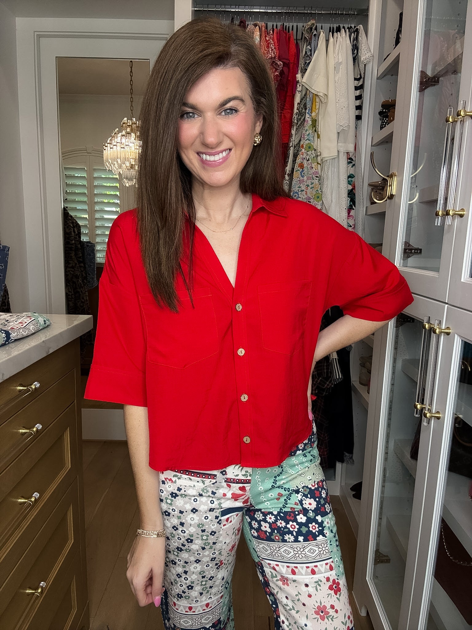 Catch the Sun Button Down in Red