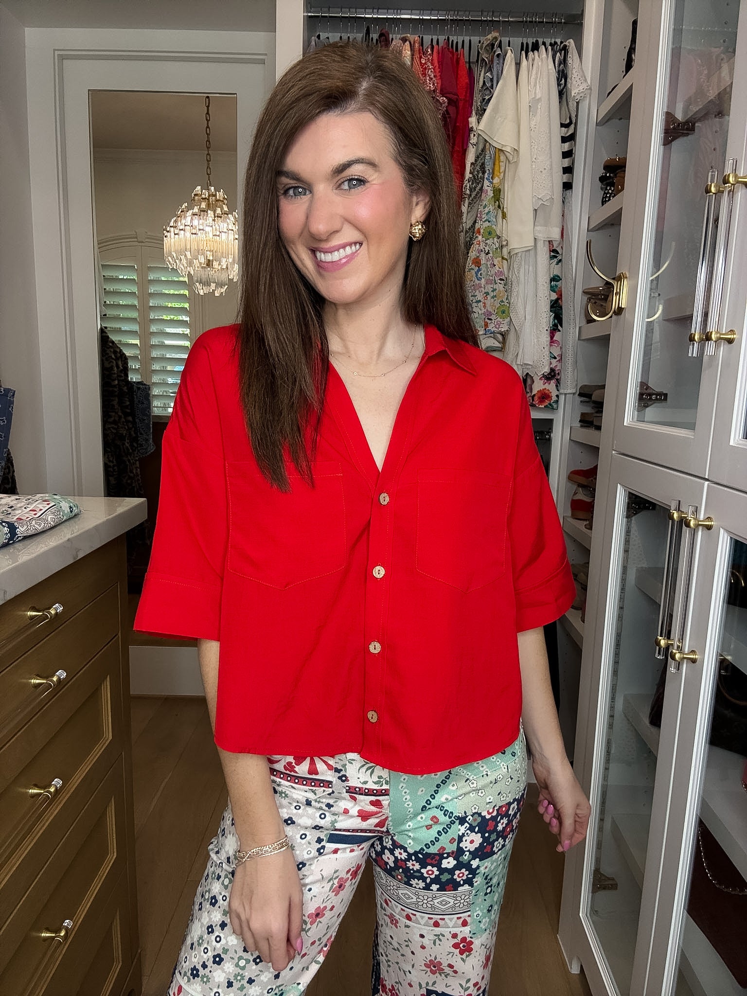 Catch the Sun Button Down in Red