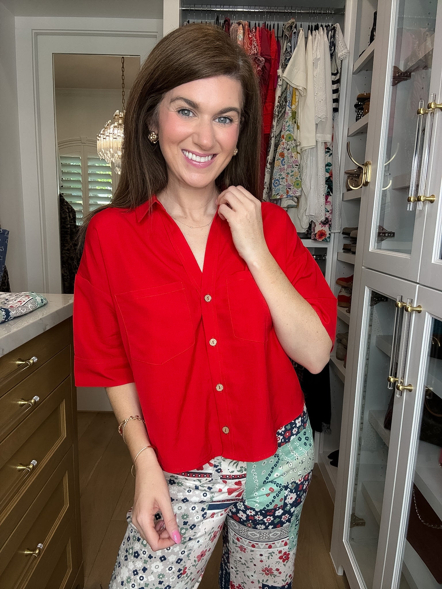Catch the Sun Button Down in Red
