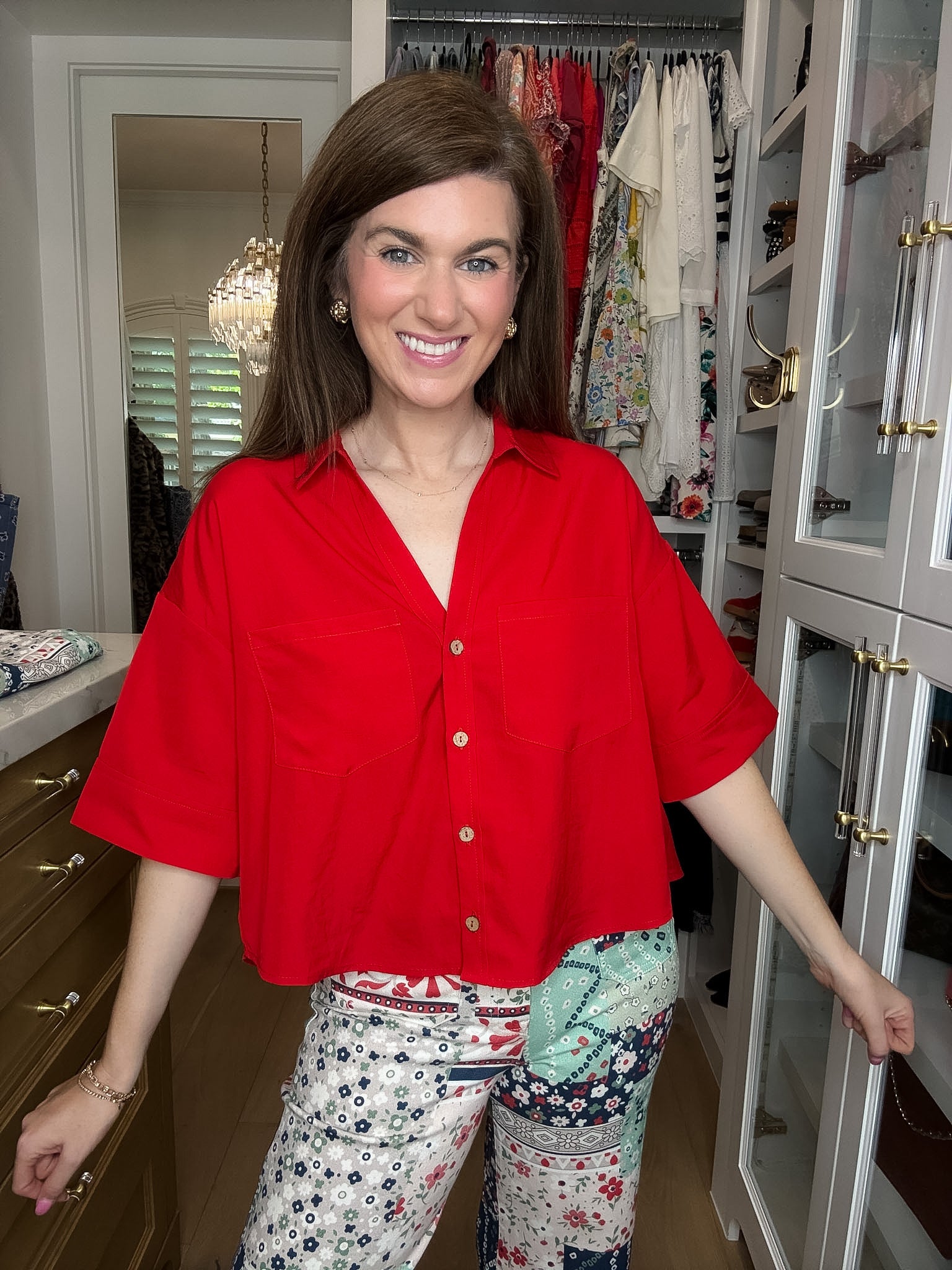 Catch the Sun Button Down in Red