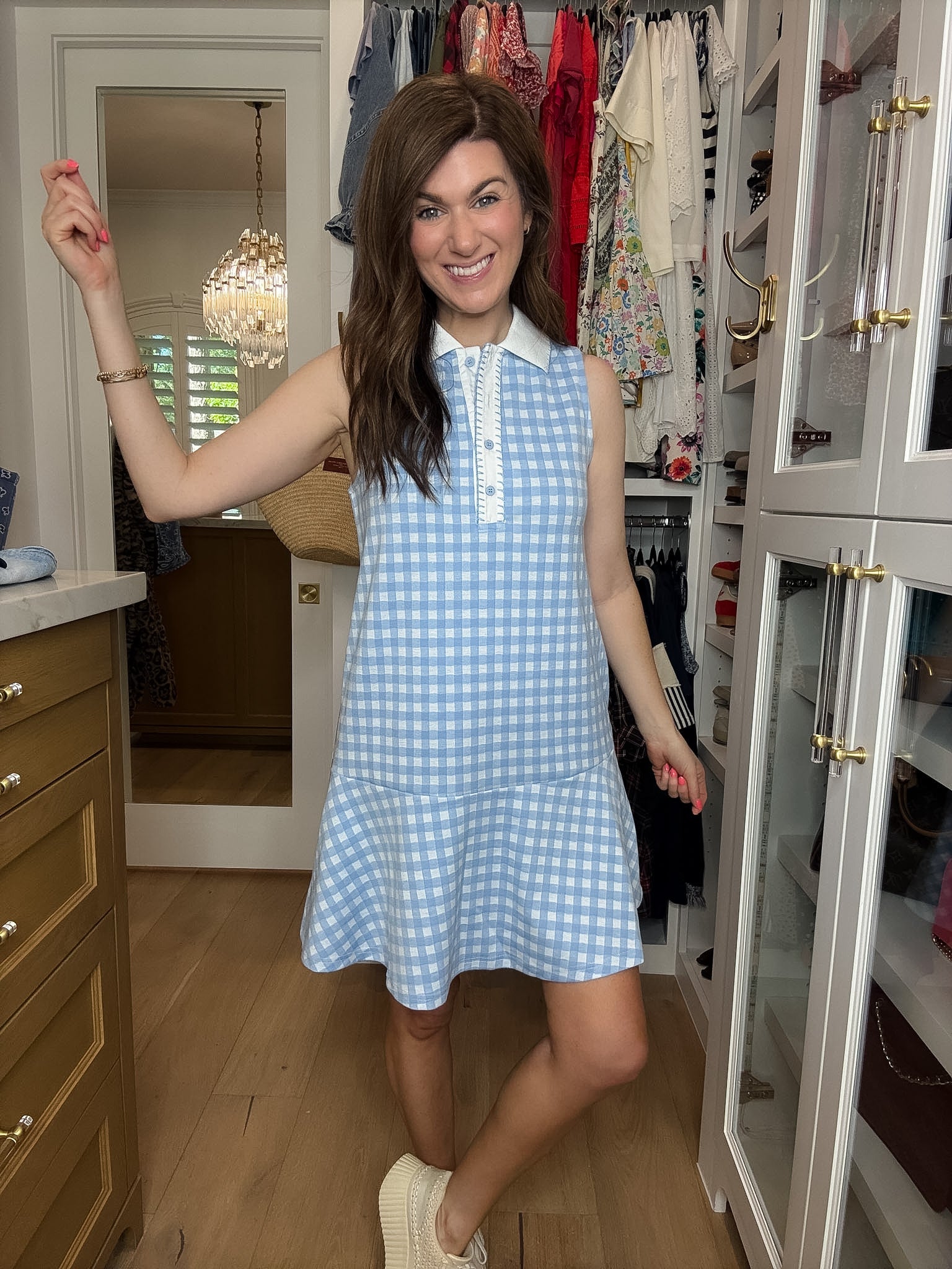 Paddles and Prosecco Gingham Dress in Blue