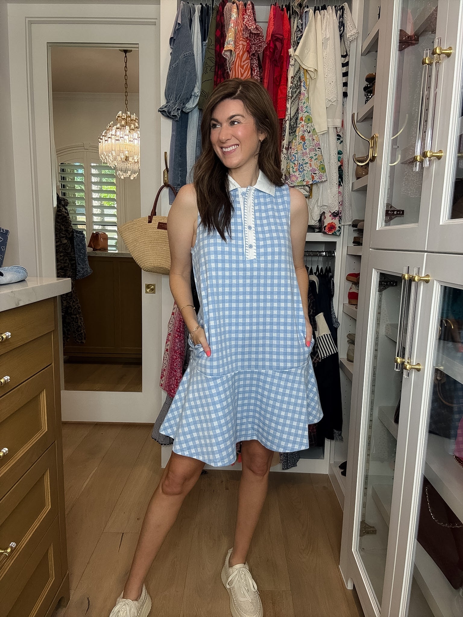 Paddles and Prosecco Gingham Dress in Blue
