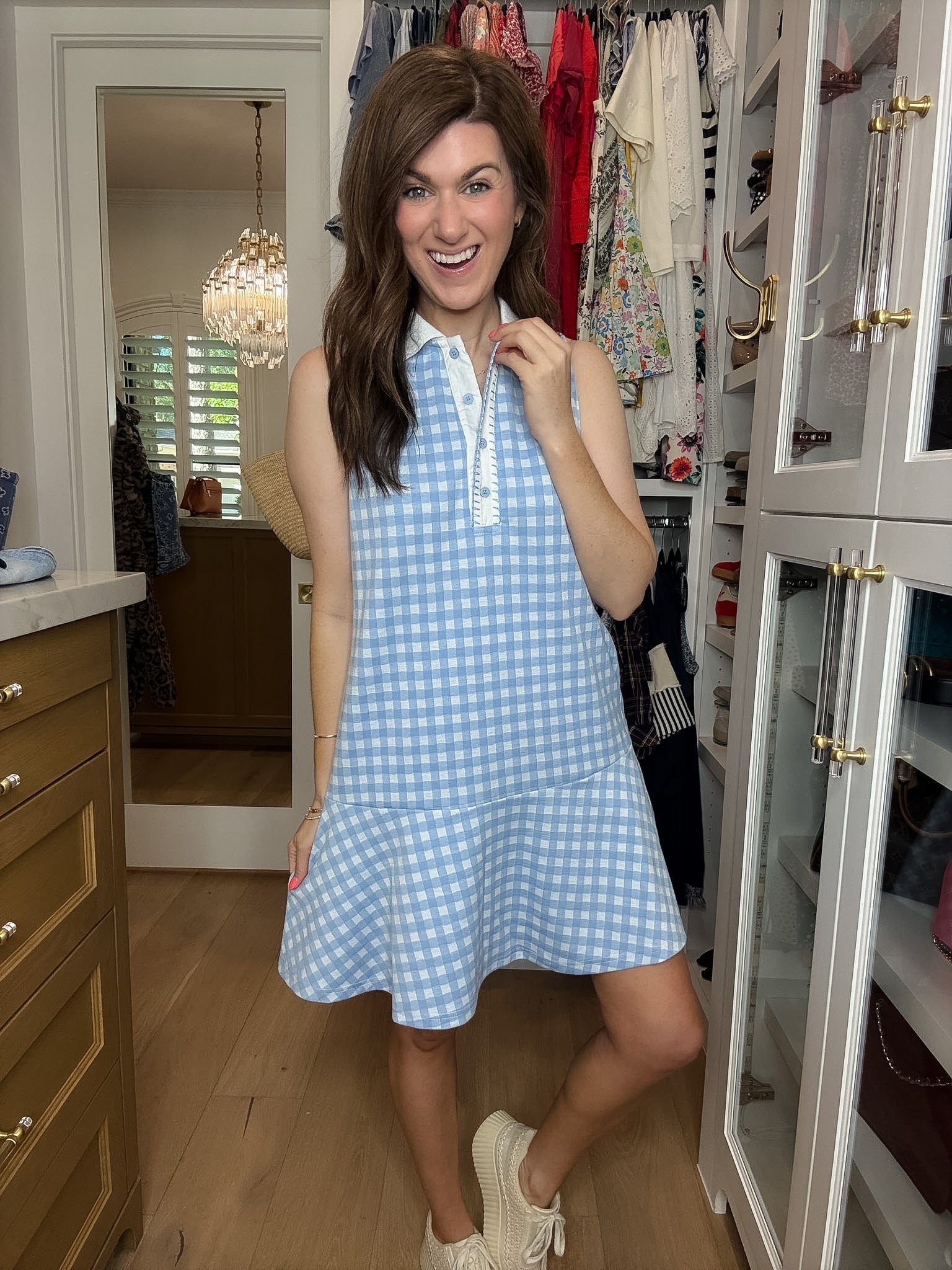 Paddles and Prosecco Gingham Dress in Blue