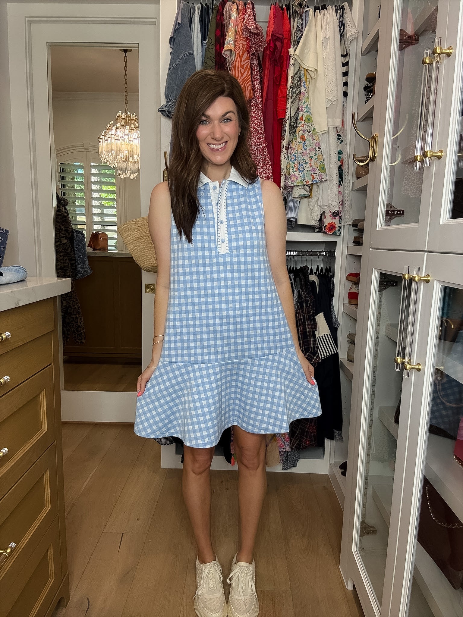 Paddles and Prosecco Gingham Dress in Blue