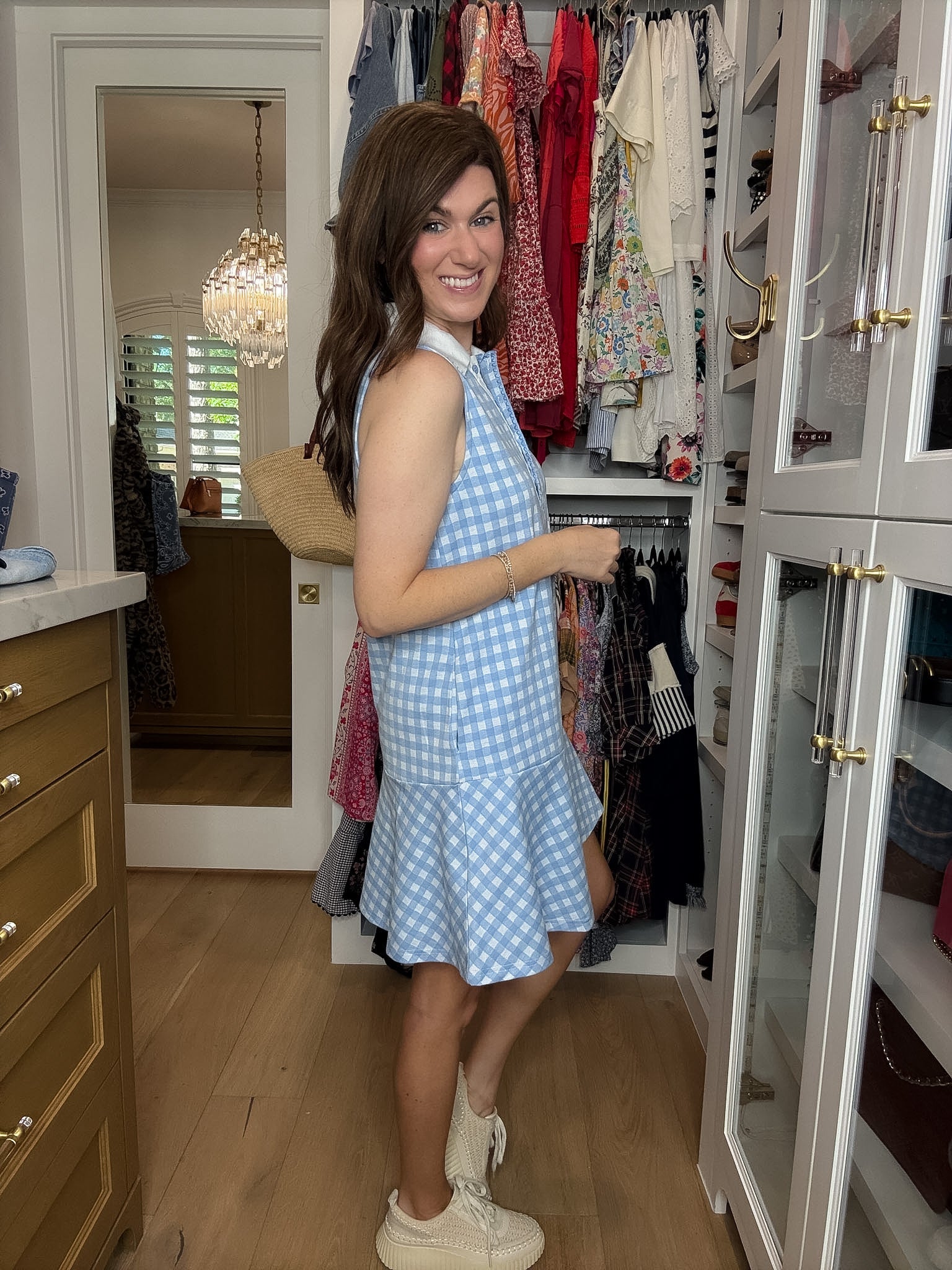 Paddles and Prosecco Gingham Dress in Blue