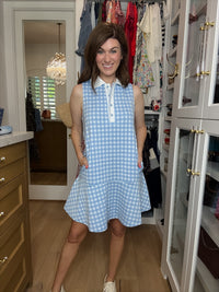 Paddles and Prosecco Gingham Dress in Blue