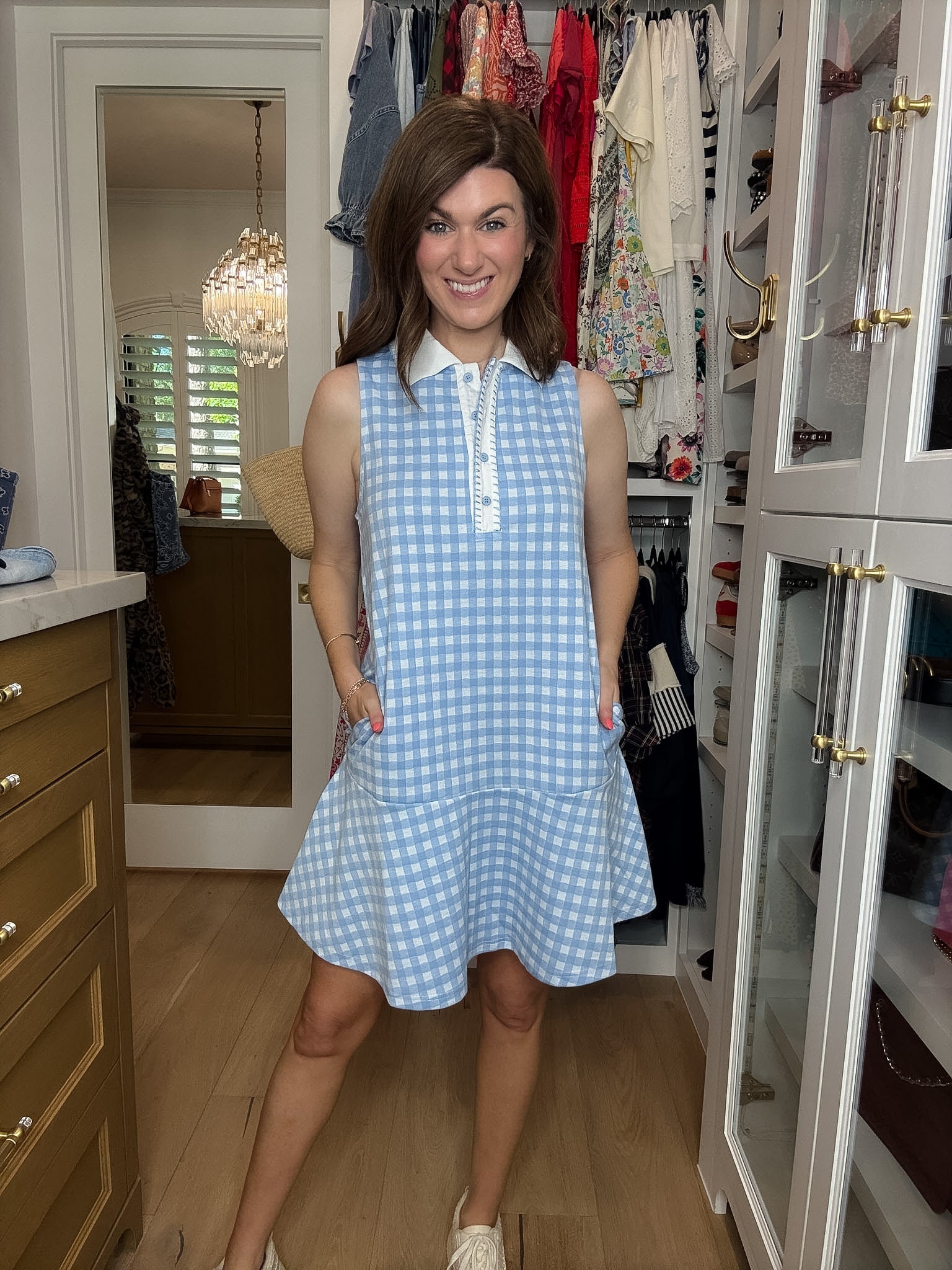 Paddles and Prosecco Gingham Dress in Blue