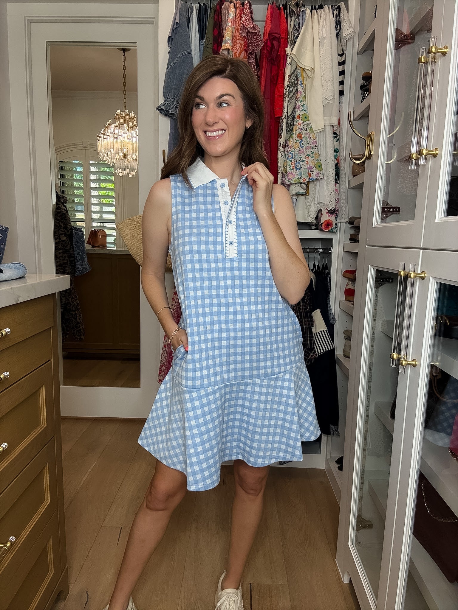 Paddles and Prosecco Gingham Dress in Blue