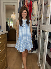Paddles and Prosecco Gingham Dress in Blue