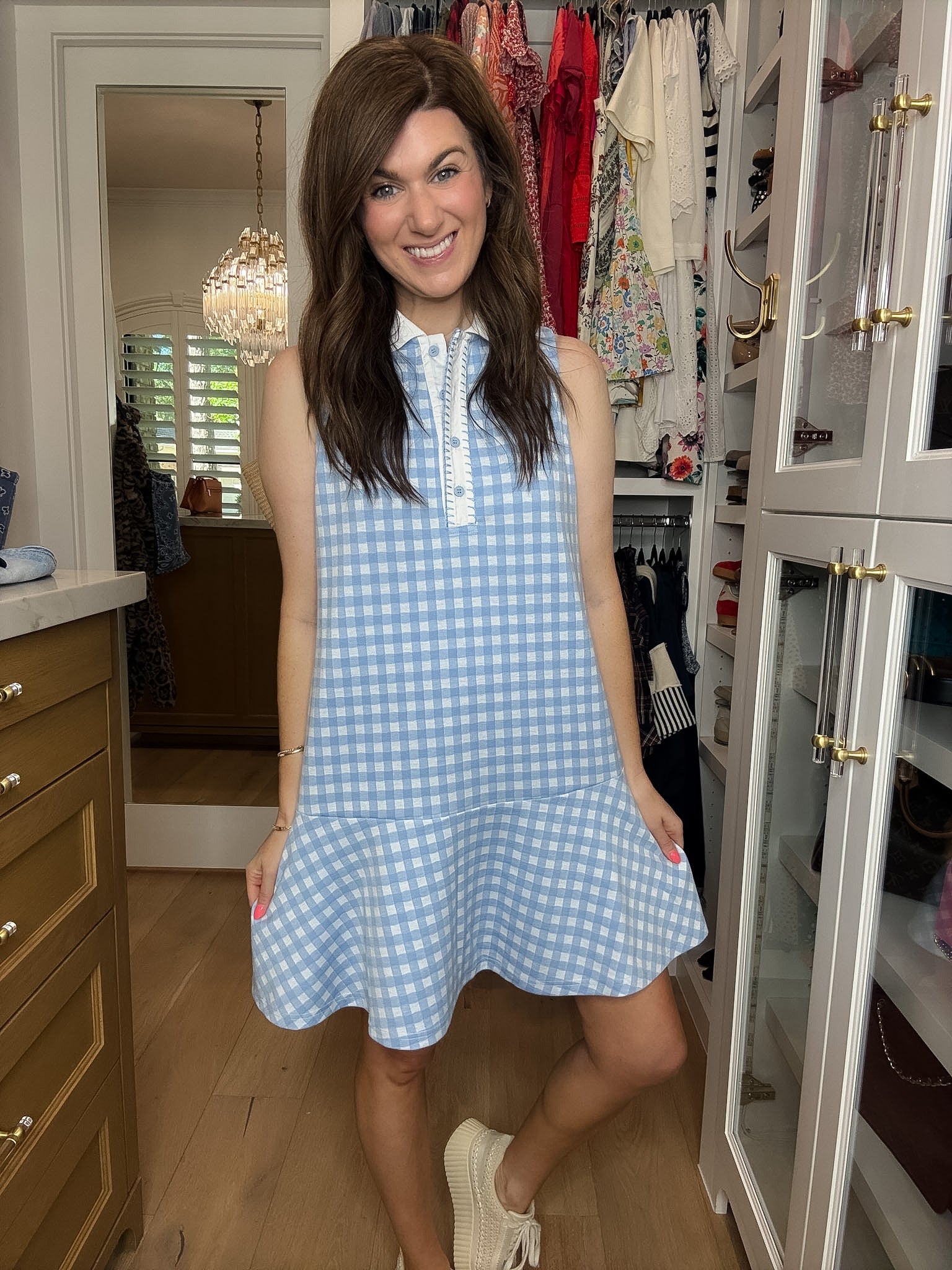 Paddles and Prosecco Gingham Dress in Blue