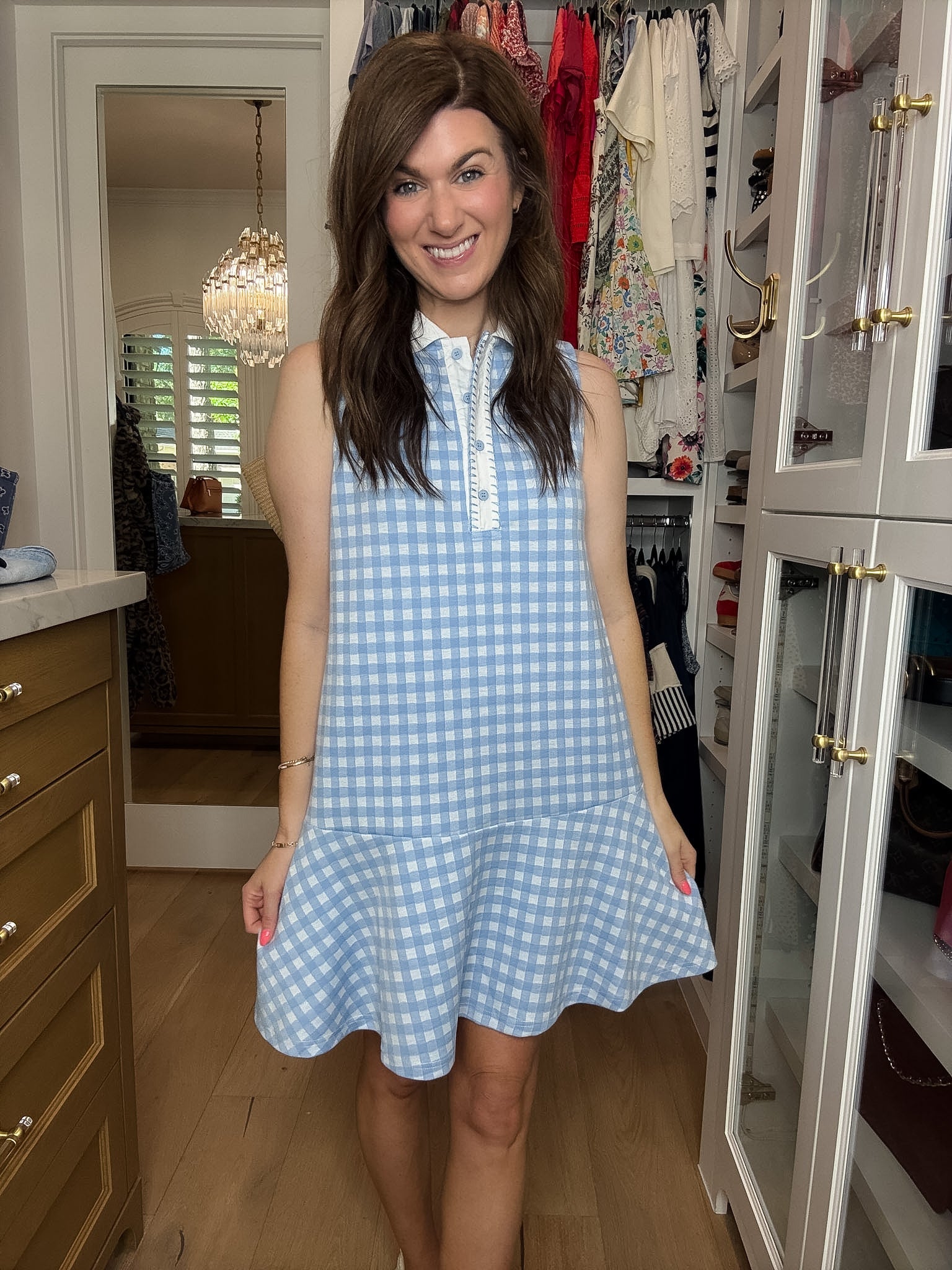 Paddles and Prosecco Gingham Dress in Blue