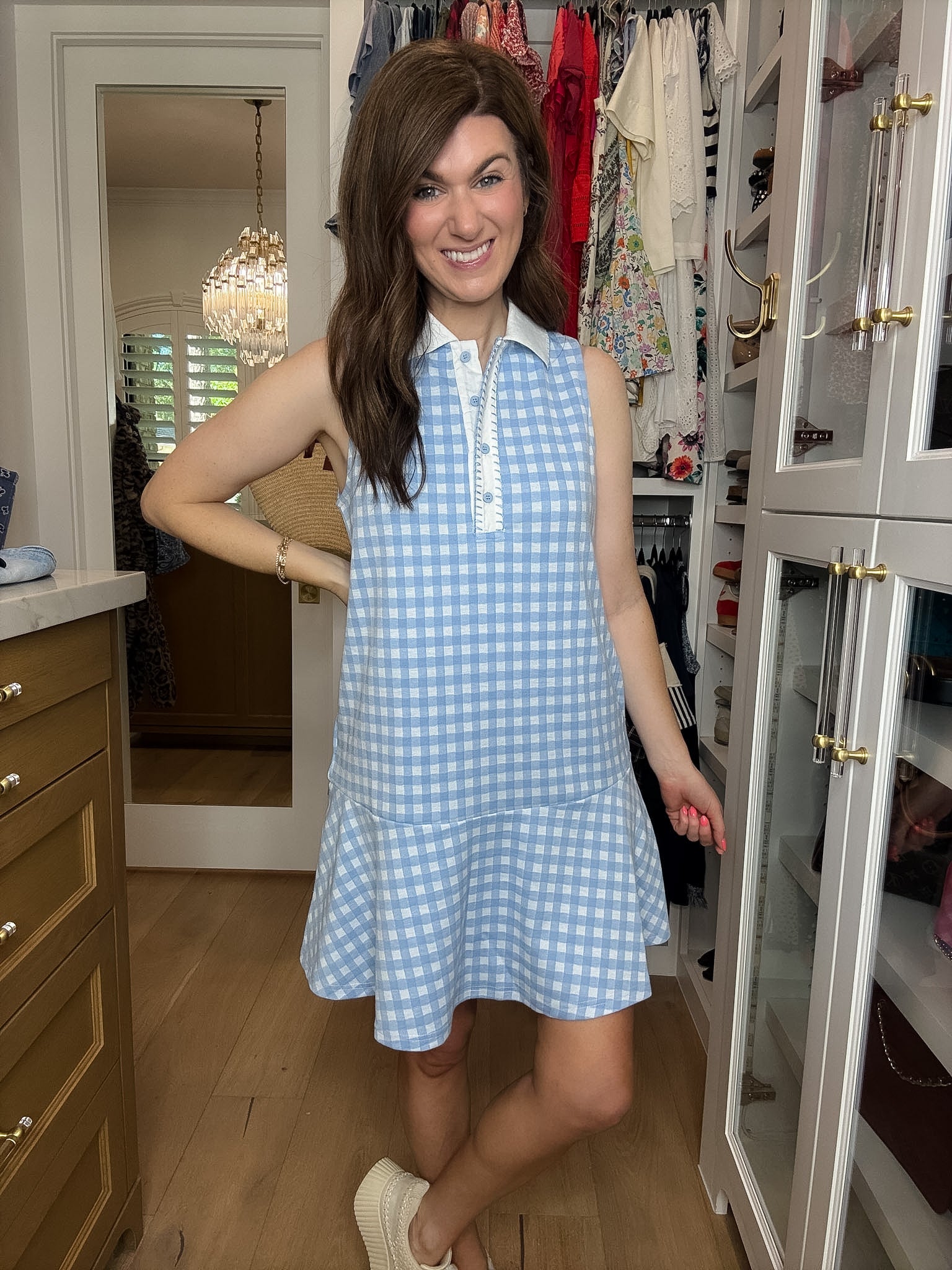 Paddles and Prosecco Gingham Dress in Blue