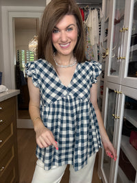 SALE! Susannah Gingham Top in Navy *Final Sale*