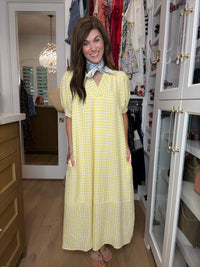 Charleston Charm Gingham Midi Dress in Yellow