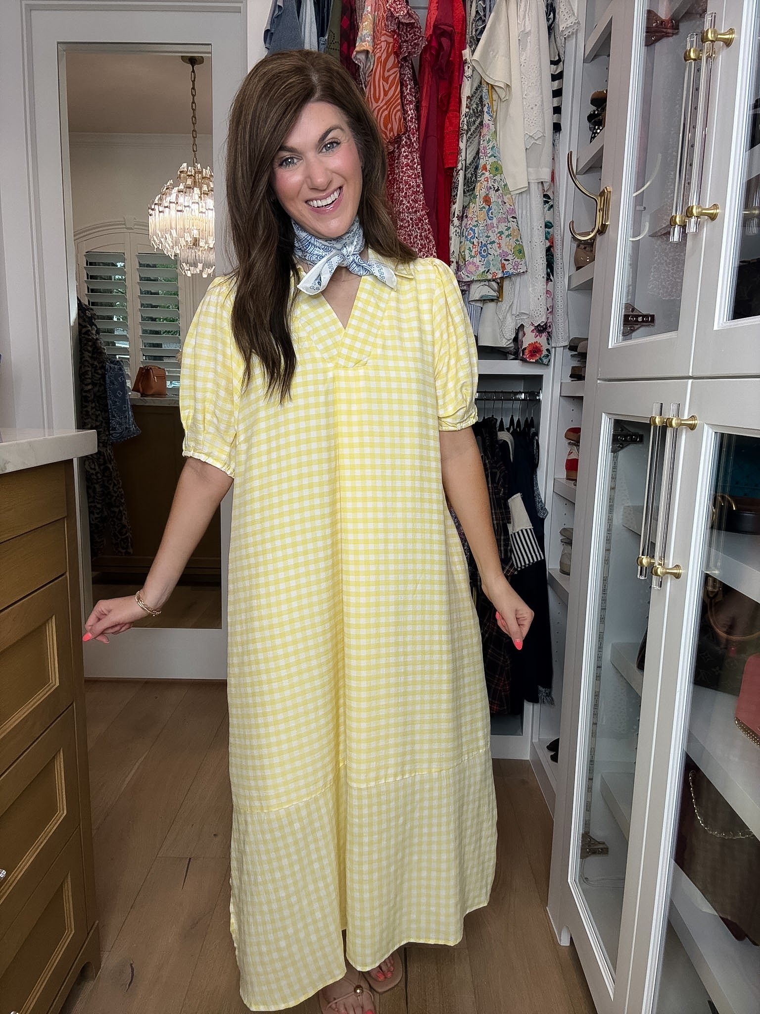 Charleston Charm Gingham Midi Dress in Yellow