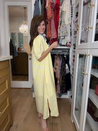 Charleston Charm Gingham Midi Dress in Yellow