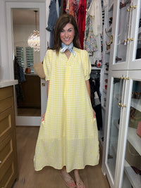 Charleston Charm Gingham Midi Dress in Yellow