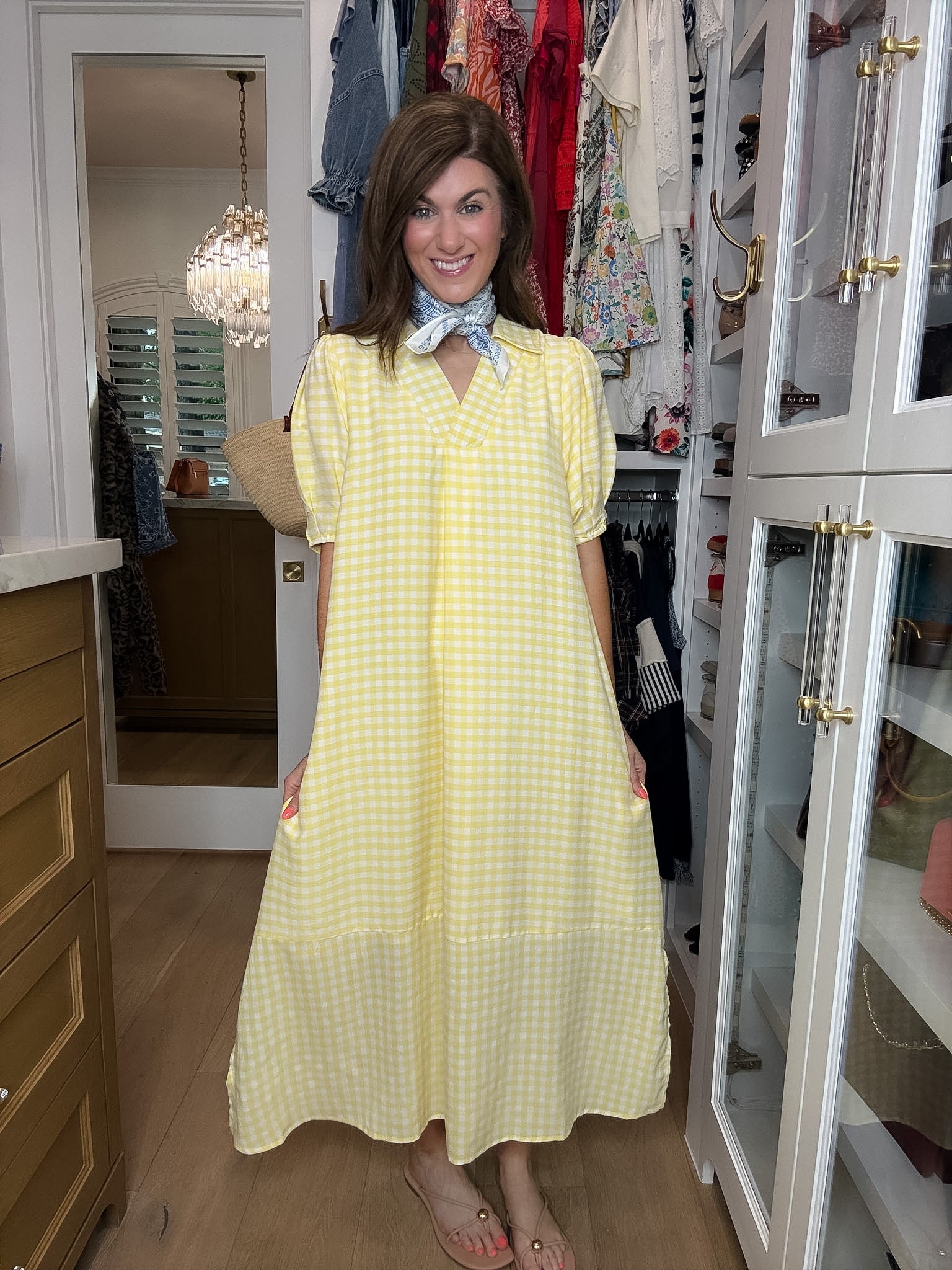 Charleston Charm Gingham Midi Dress in Yellow