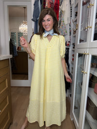 Charleston Charm Gingham Midi Dress in Yellow