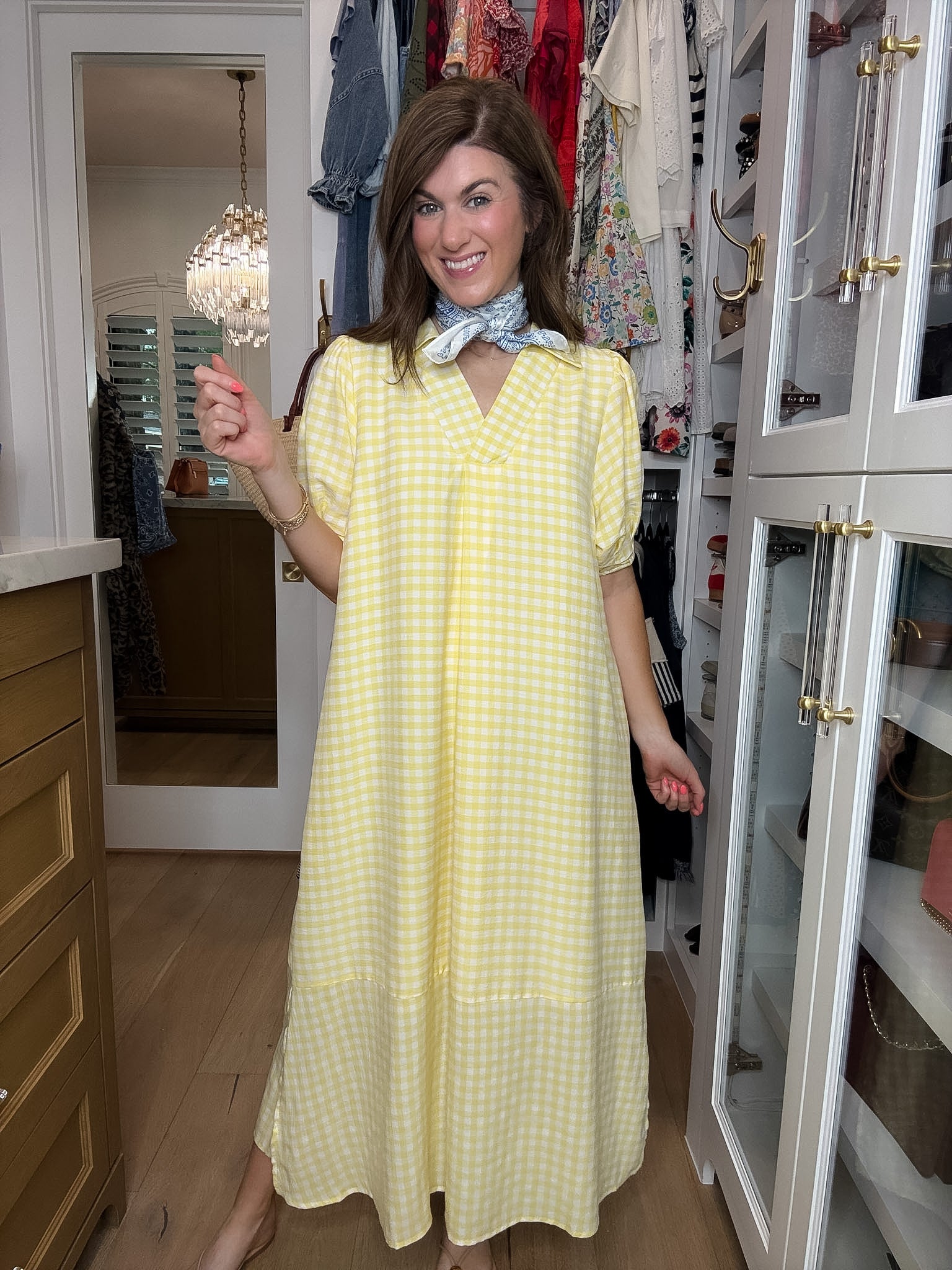 Charleston Charm Gingham Midi Dress in Yellow