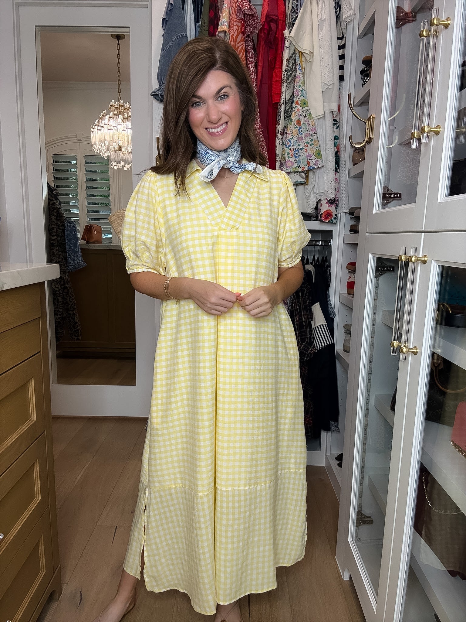 Charleston Charm Gingham Midi Dress in Yellow