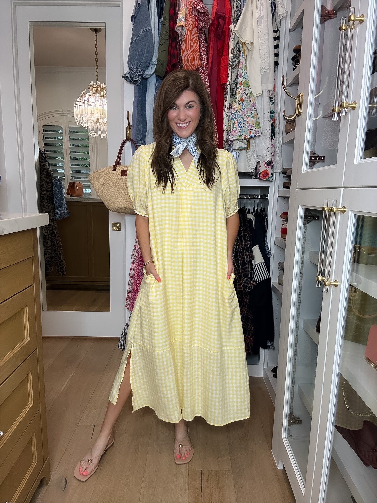 Charleston Charm Gingham Midi Dress in Yellow