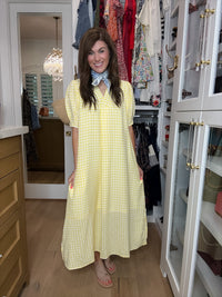 Charleston Charm Gingham Midi Dress in Yellow