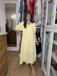 Charleston Charm Gingham Midi Dress in Yellow