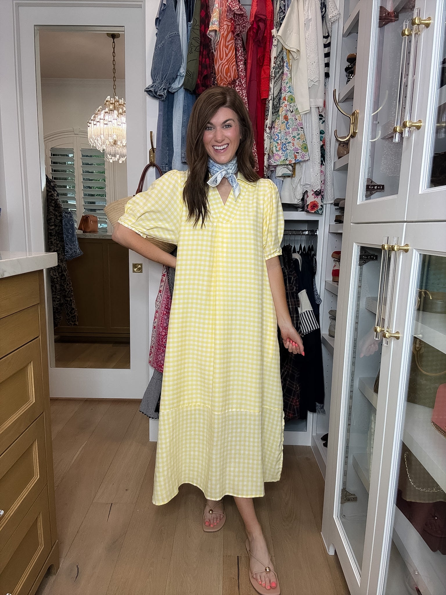 Charleston Charm Gingham Midi Dress in Yellow