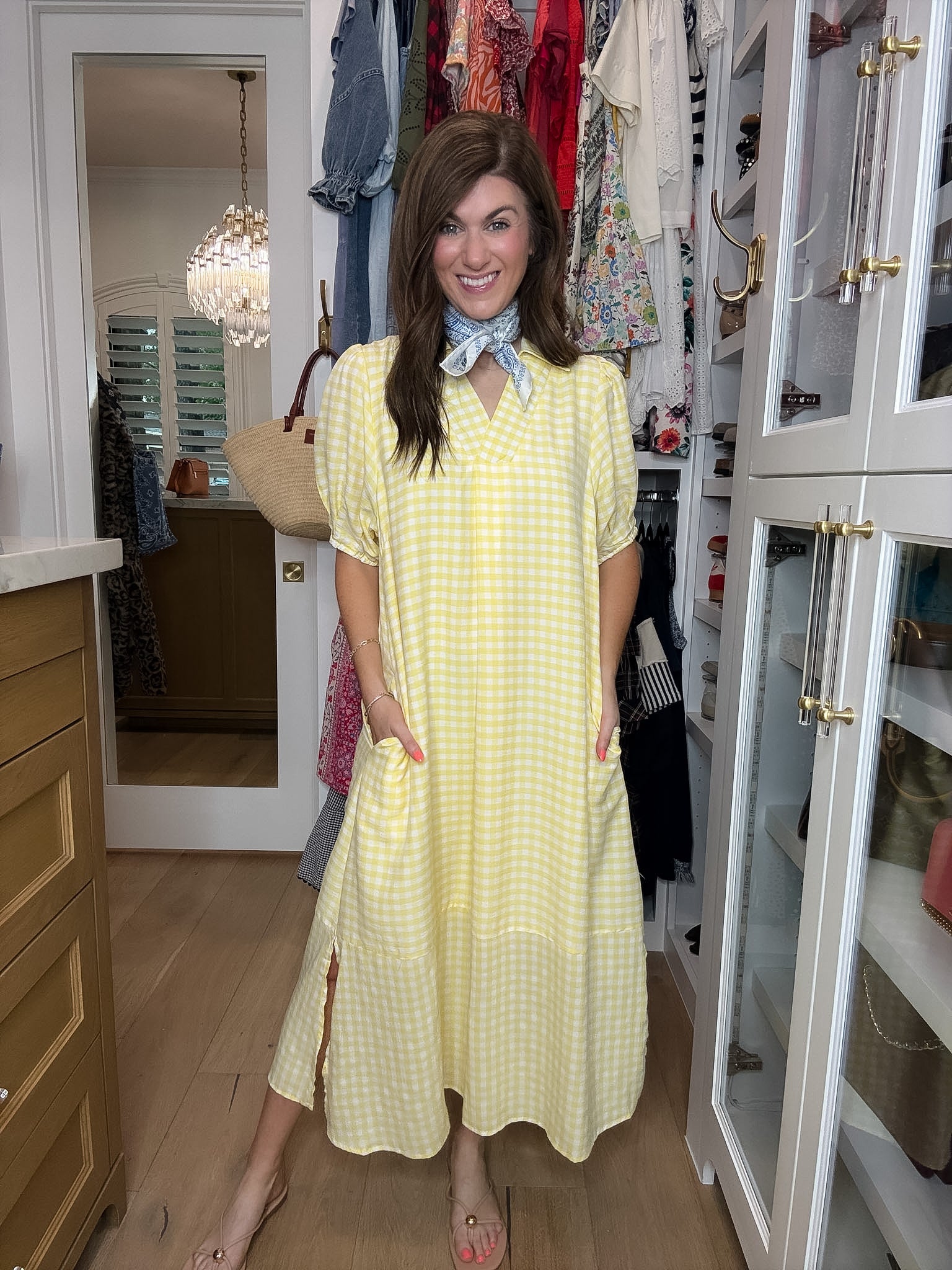 Charleston Charm Gingham Midi Dress in Yellow