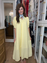 Charleston Charm Gingham Midi Dress in Yellow