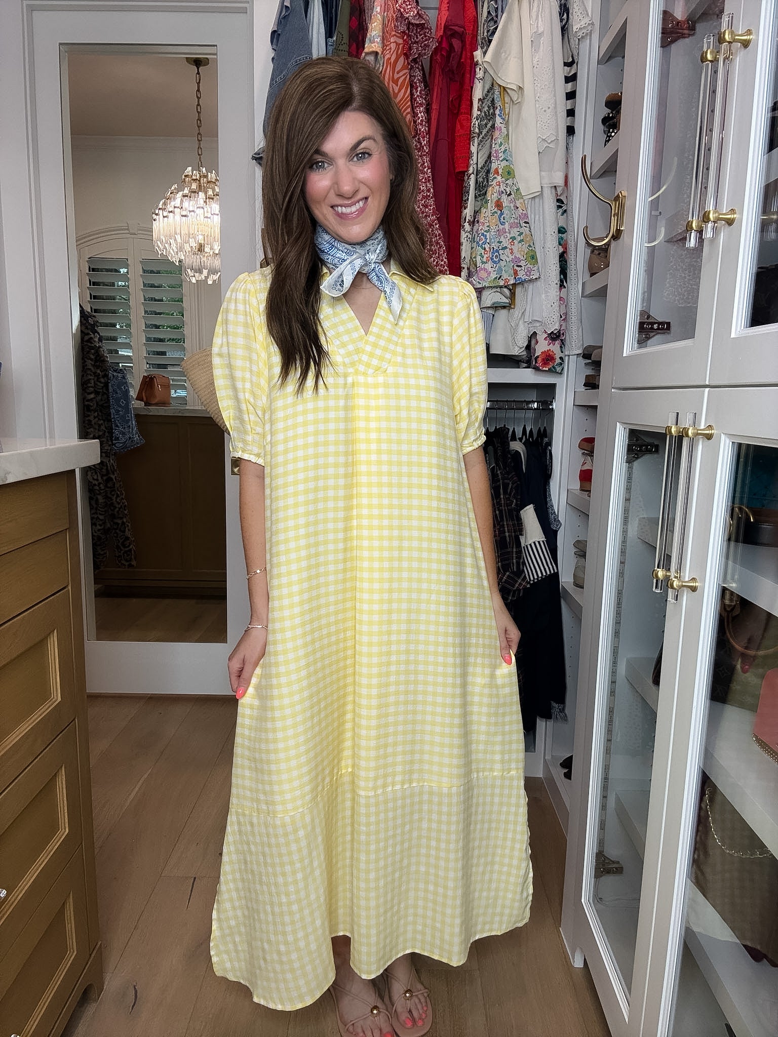 Charleston Charm Gingham Midi Dress in Yellow