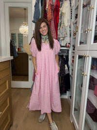 Charleston Charm Gingham Midi Dress in Pink